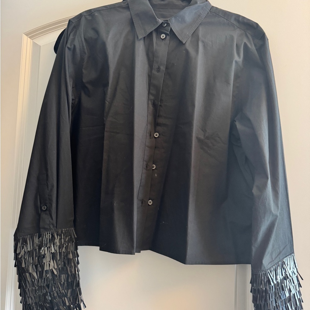 J. Crew Black Cropped Shirt with Sequin Cuffs - Picture 4 of 8